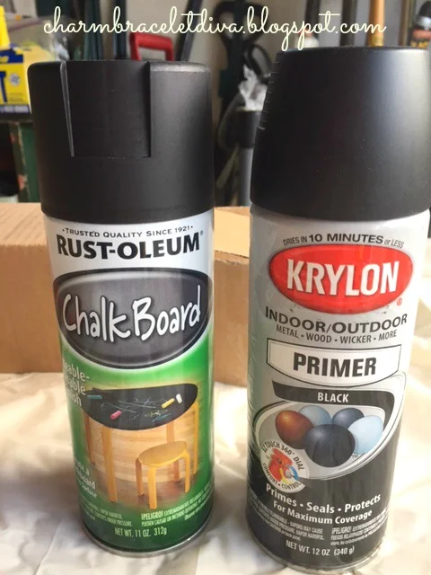 Rustoleum chalkboard spray paint and Krylon black spray primer
