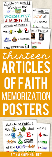 These FREE PRINTABLE POSTERS are such a great way to help kids memorize the ARTICLES OF FAITH! They are colorful and fun and free to download! #ayearoffhe #lds #articlesoffaith