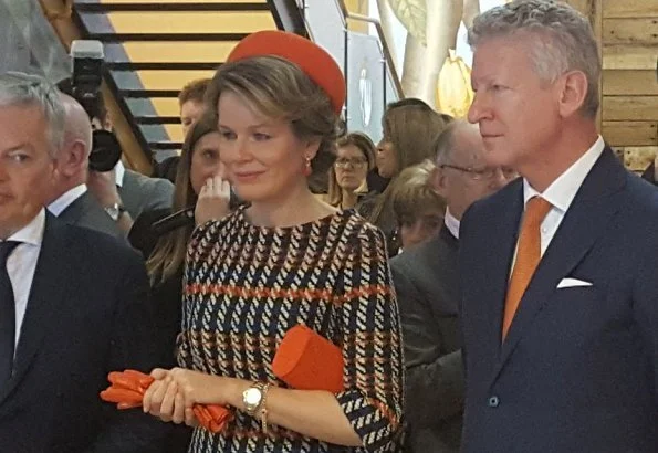 Queen Mathilde's outfit is by Belgian fashion house Natan, and Dries Van Noten Desea Silk Floral printed Dress