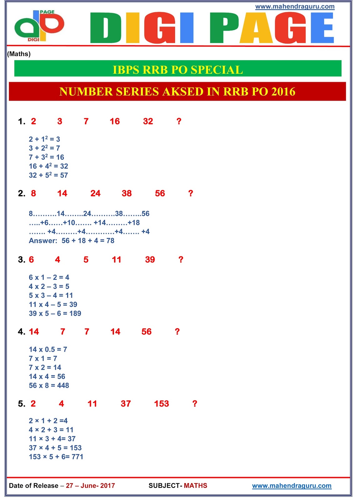 Numbers Serie Numbers Serie