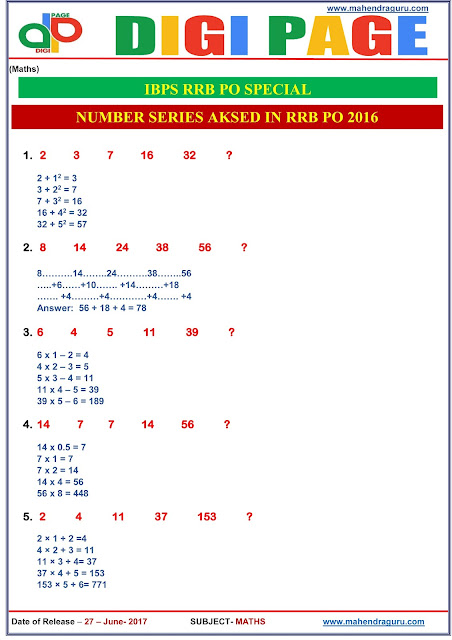 27.06.2017 ENG NUMBER SERIES ASKED IN RRB PO 2016 27.06.2017 ENG NUMBER SERIES ASKED IN RRB PO 2016