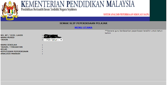 SAPS Ibu Bapa - Semakan Keputusan Peperiksaan Sekolah saps ibubapa 2017