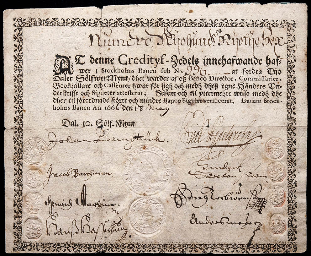 Resultado de imagen para Fotos de 1661: En Suecia, un banco emite el primer papel moneda en Europa.