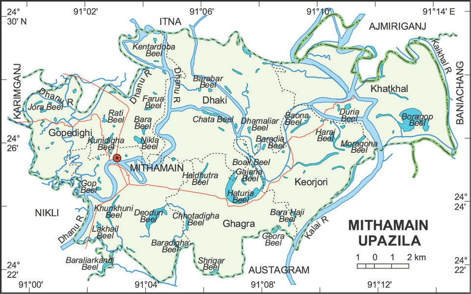 Mithamoin Upazila Map Kishoreganj District Bangladesh
