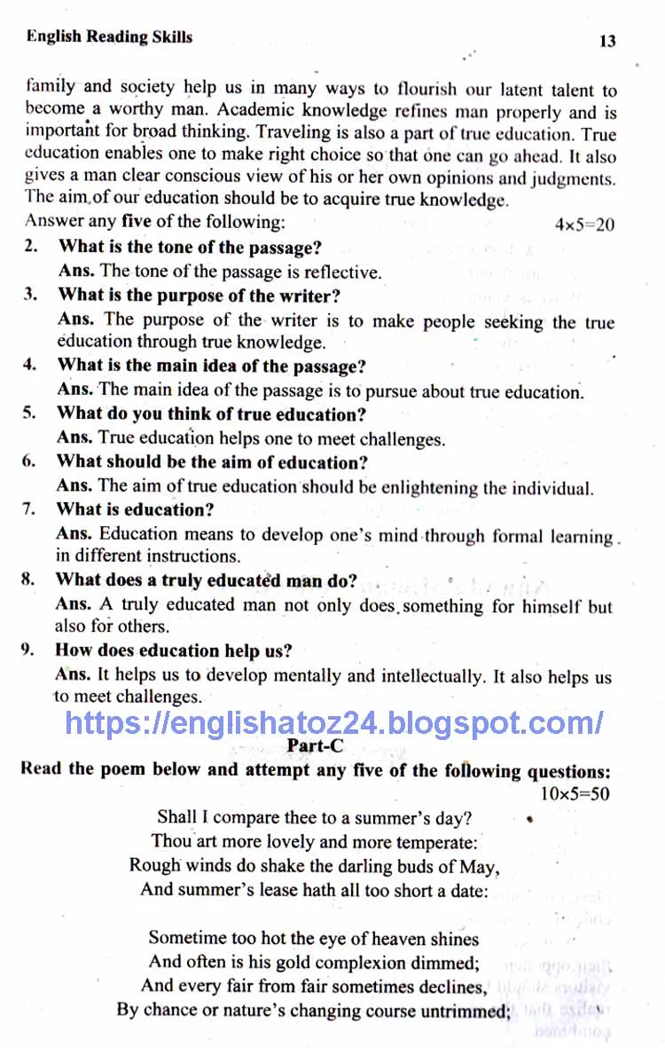 Test Papers for English Honours First Year Page 1122 English Grammar