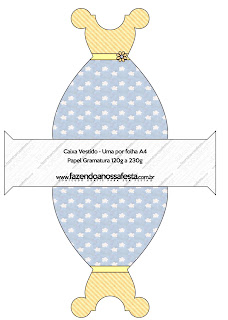 Clouds: Invitations and Free Printable Boxes. Clouds Free Printable Dress Box.