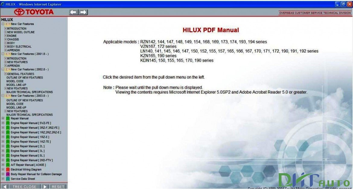 TOYOTA HILUX SERVICE & REPAIR MANUAL UPDATE 1997 - 2005 | Toyota
