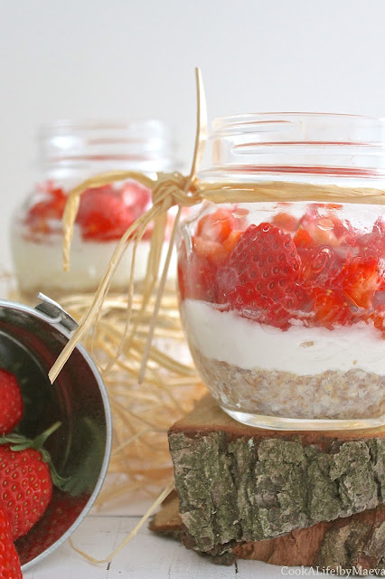 Cook A Life! by Maeva • Individual strawberry and soft goat cheesecakes in a jar { raw, gluten free }