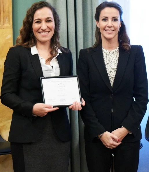 Princess Marie wore Hugo Boss Casimiri silk blend blouse and Jewlscph earrings at L'Oréal UNESCO event