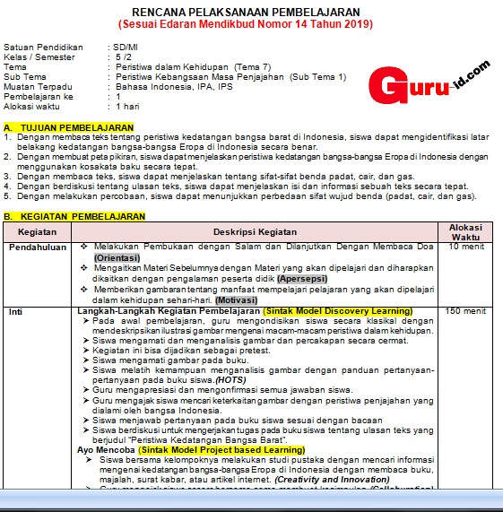 Contoh Rpp K13 Ipa Sd Kelas 5 Berbagai Contoh