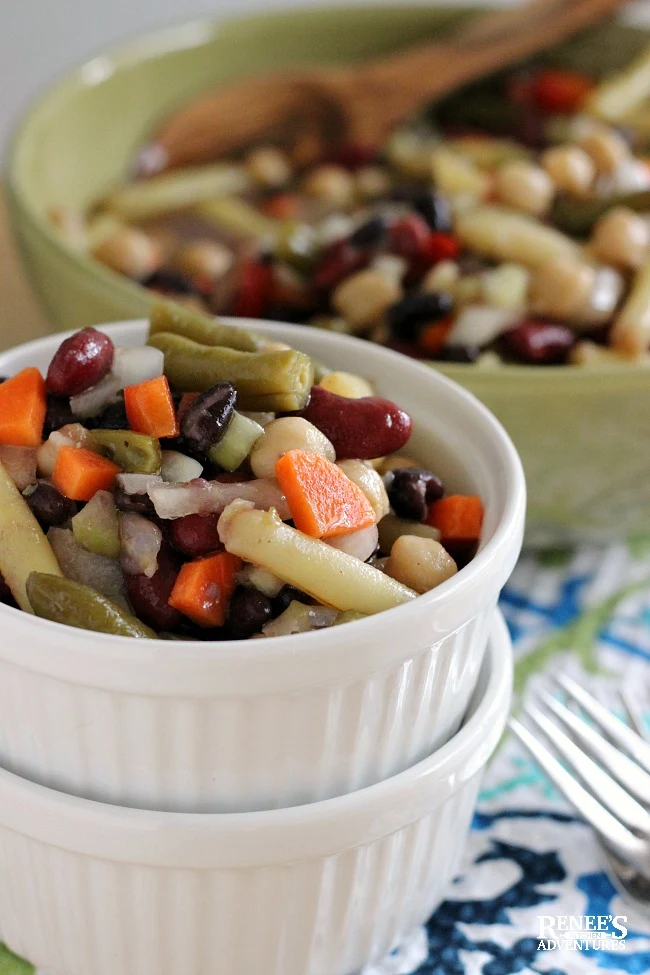 Mixed Bean Salad by Renee's Kitchen Adventures in white bowl