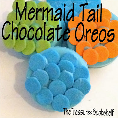 Enjoy reading some fun Mermaid tale's with these chocolate covered oreo cookies.  These chocolate cookies are decorated to look like the scales of a Mermaid tail to keep you in the mood while reading your favorite Mermaid books.