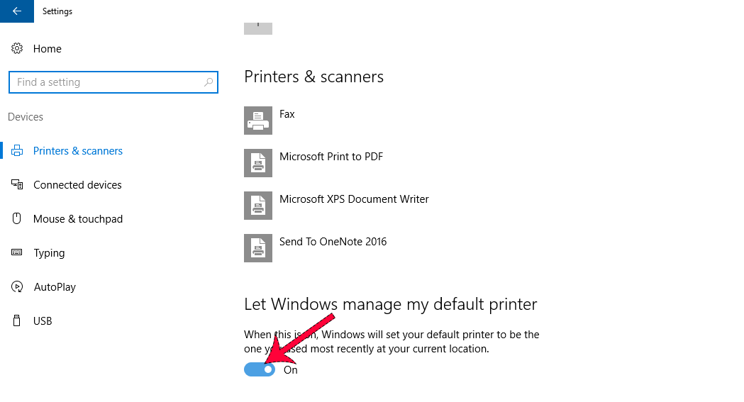 cannot change default printer in windows 10