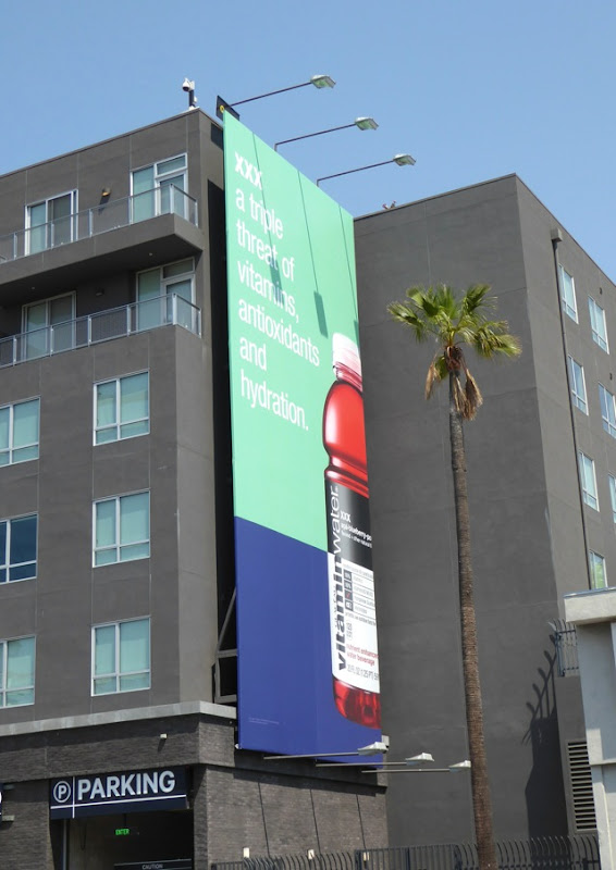 Vitamin Water XXX A triple threat of vitamins, antioxidants and hydration billboard Vitamin Water XXX triple threat billboard