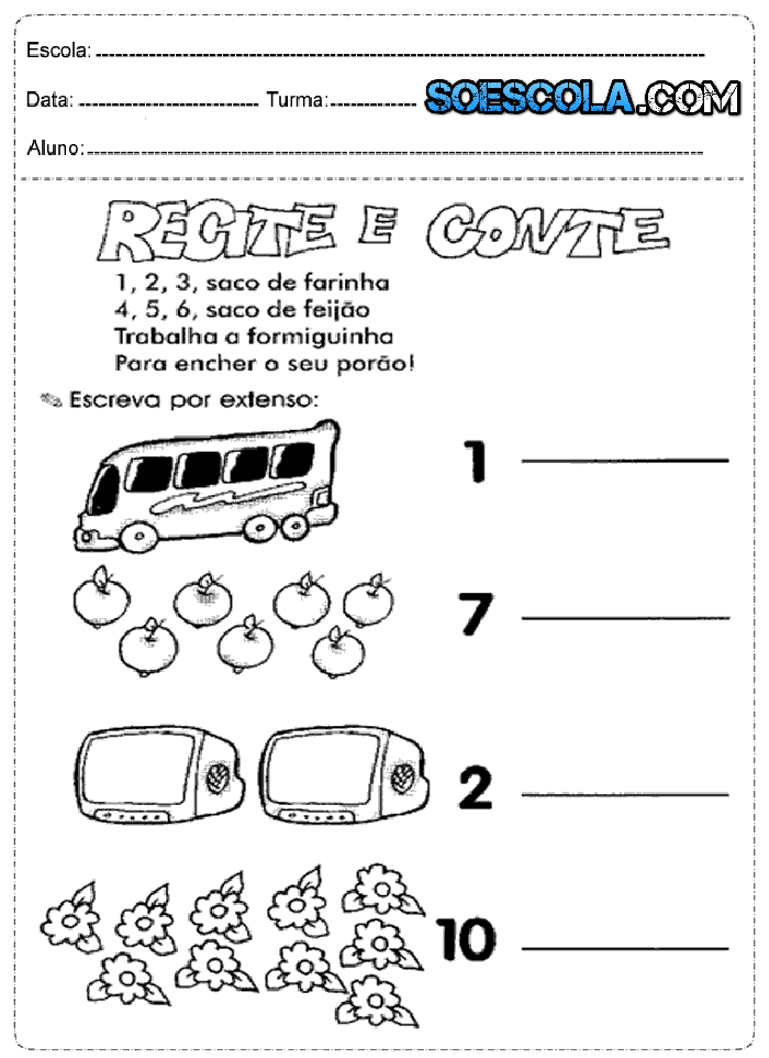 Só Escola - Atividades de Matemática para Imprimir - Horas