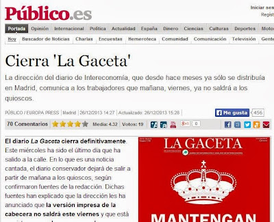 La web de Público recoge el cierre de La Gaceta
