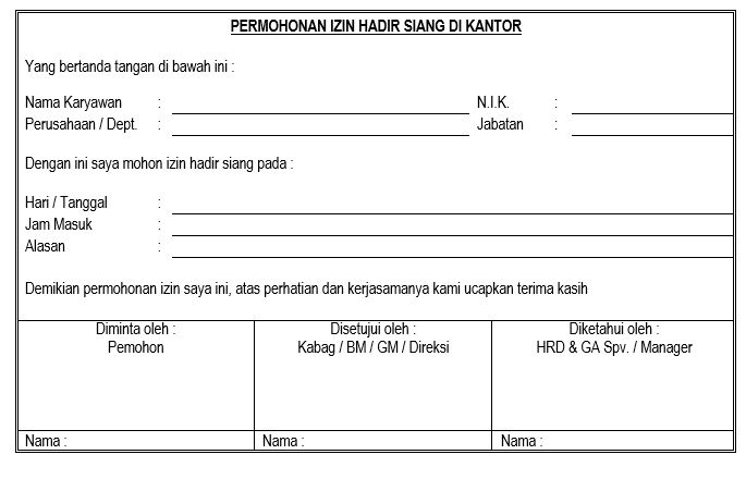 Formulir izin hadir siang  Young HRD Indonesia