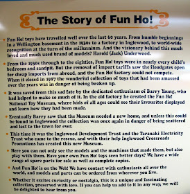 Sign explaining the story of Fun Ho! toys