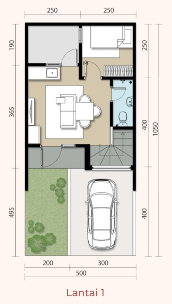 14 Denah rumah ukuran 5x10 meter