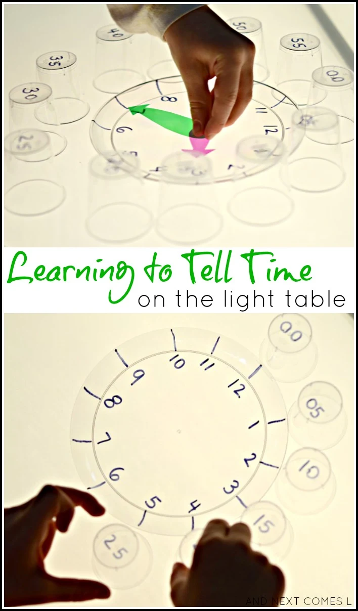 Teach kids how to tell time with this simple light table activity from And Next Comes L