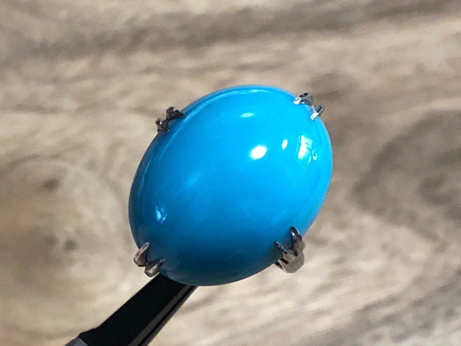 ヴィンテージ】大玉プラチナ台天然トルコ石ターコイズ千本透かしリング