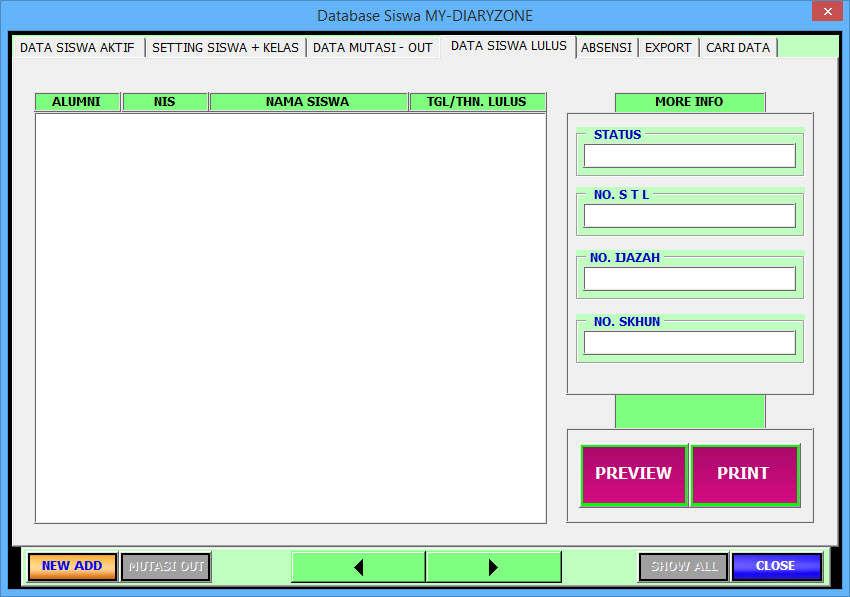 MY DIARYZONE, DATA SISWA LULUS, SIM Siswa DENGAN EXCEL, MACRO VBA