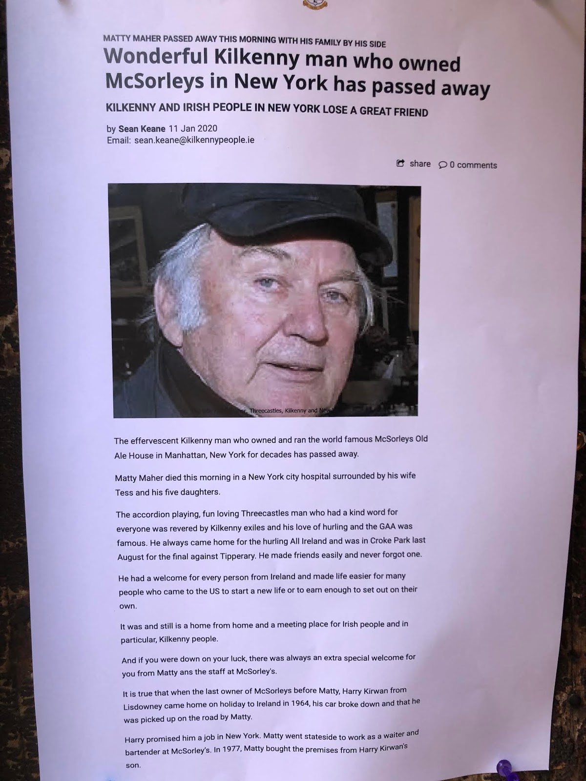 EV Grieve: RIP Matthew Maher, longtime owner of McSorley&rsquo;s