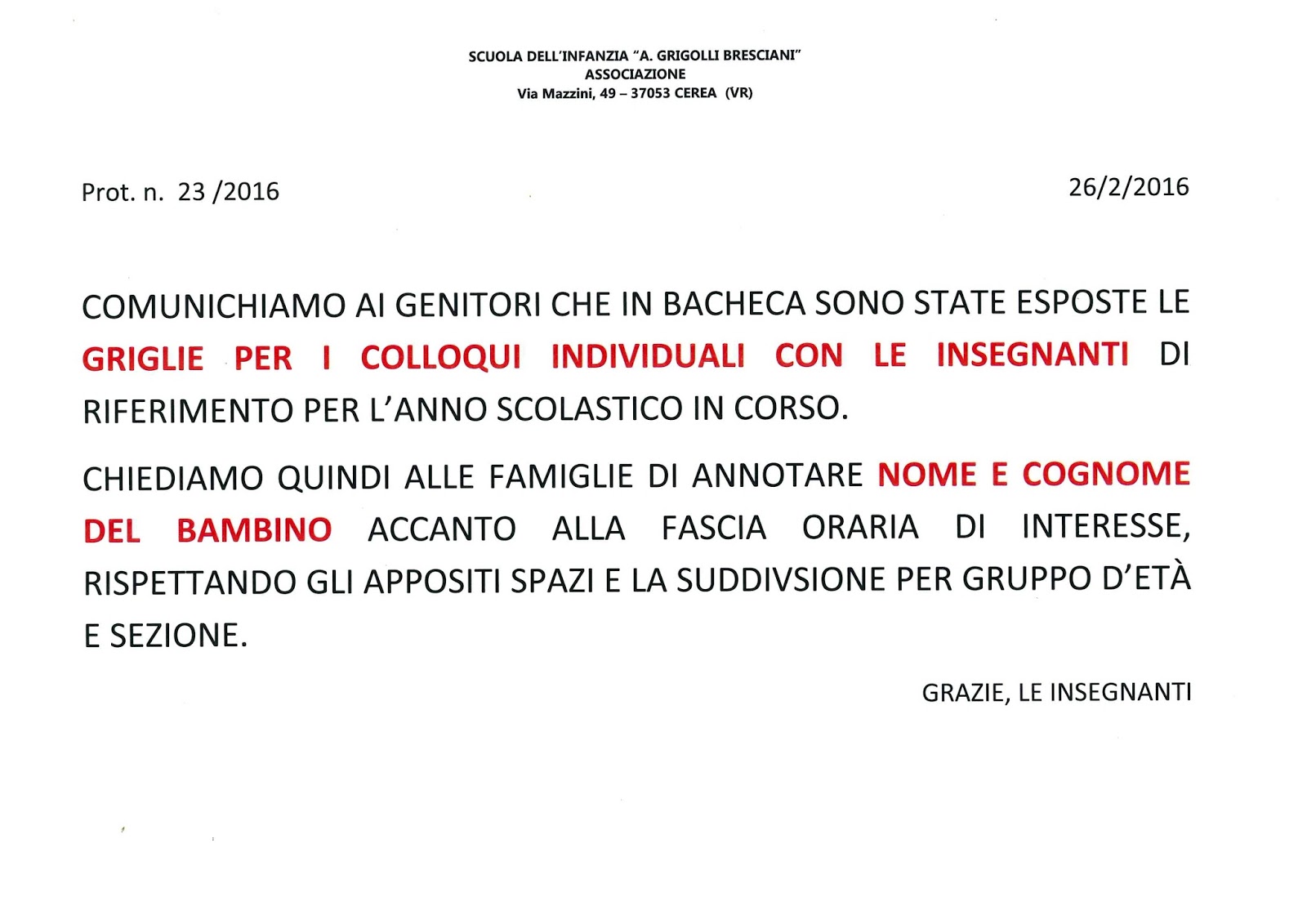 scuola dell'infanzia A. Grigolli Bresciani a.s. 2015/16 avviso colloqui con i genitori / marzo scuola dell'infanzia A. Grigolli Bresciani a.s. 2015/16 avviso colloqui con i genitori / marzo