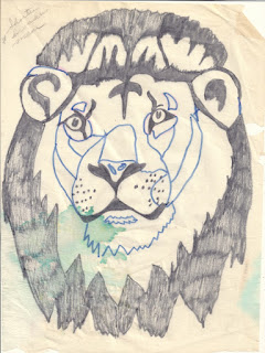 Damaged original working sketch for lion needlepoint