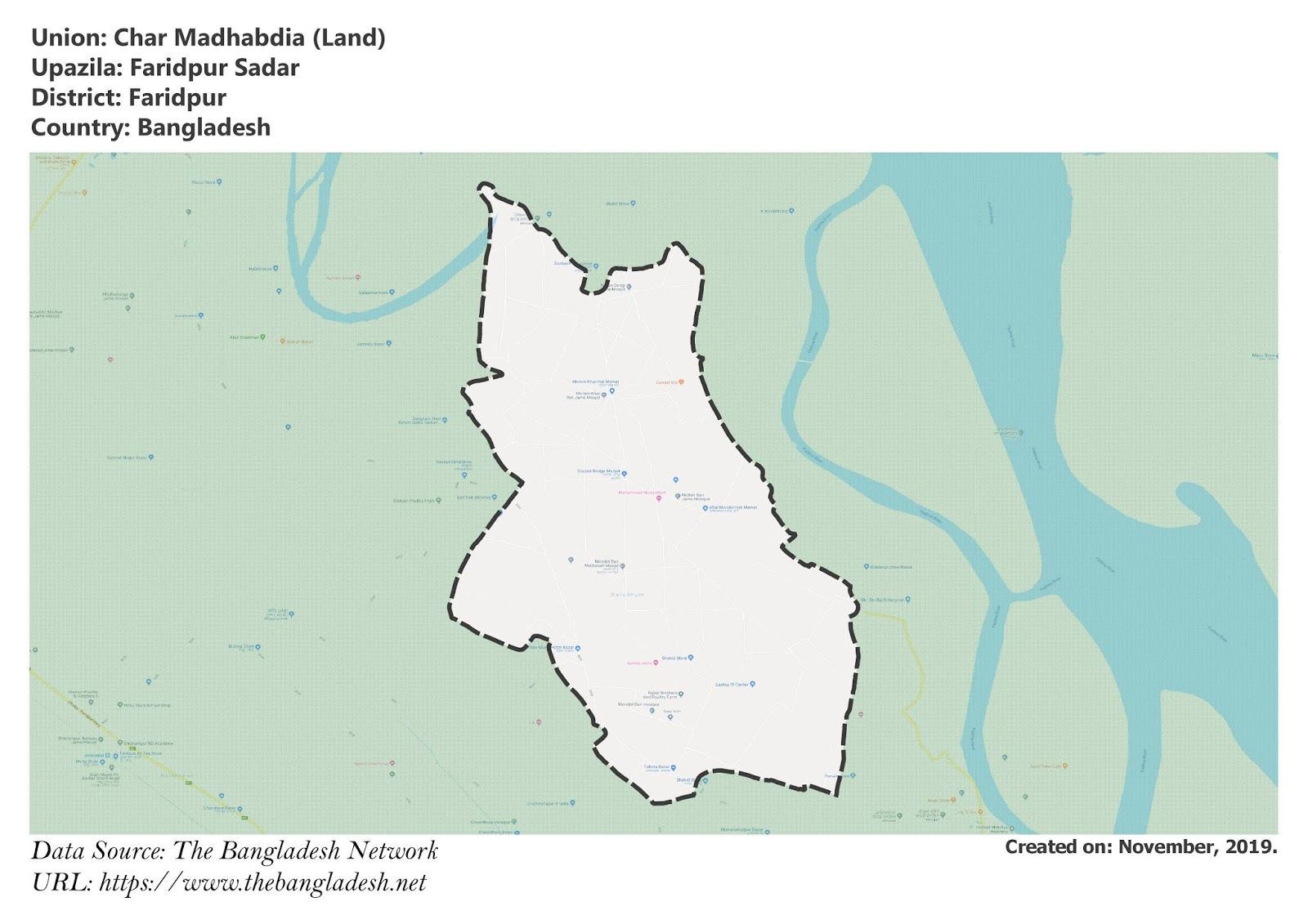 Map of Char Madhabdia of Faridpur, Bangladesh.