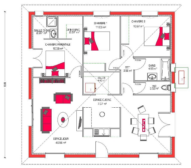 PLANO DE CASA DE 94 M2 PLANO DE CASA DE 94 M2