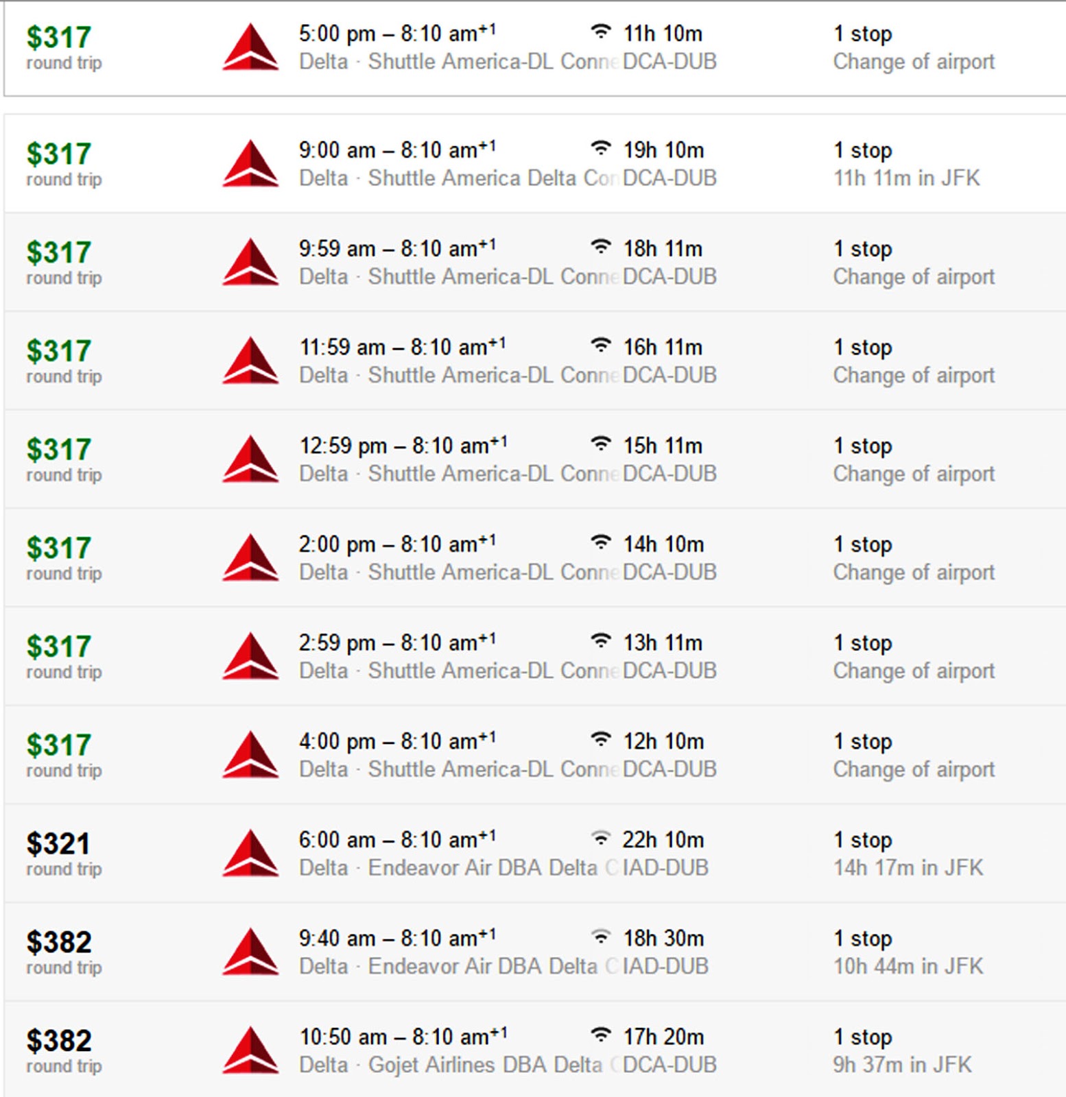 washington dc to dublin 315 roundtrip delta air lines mileage run frequent flyer number delta forgot