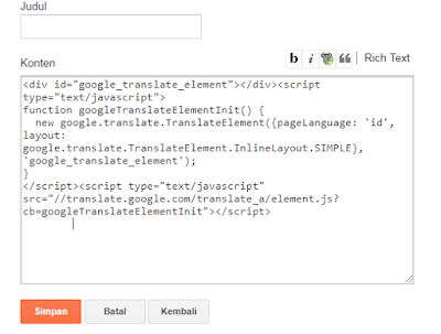 Cara Membuat Widget Tombol Translate Untuk Blog
