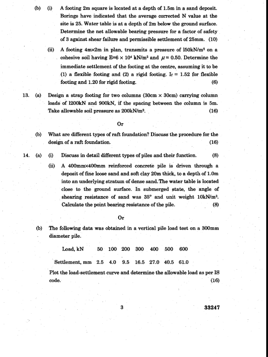 CE1305 Foundation Engineering Nov Dec 2011 Question Paper University
