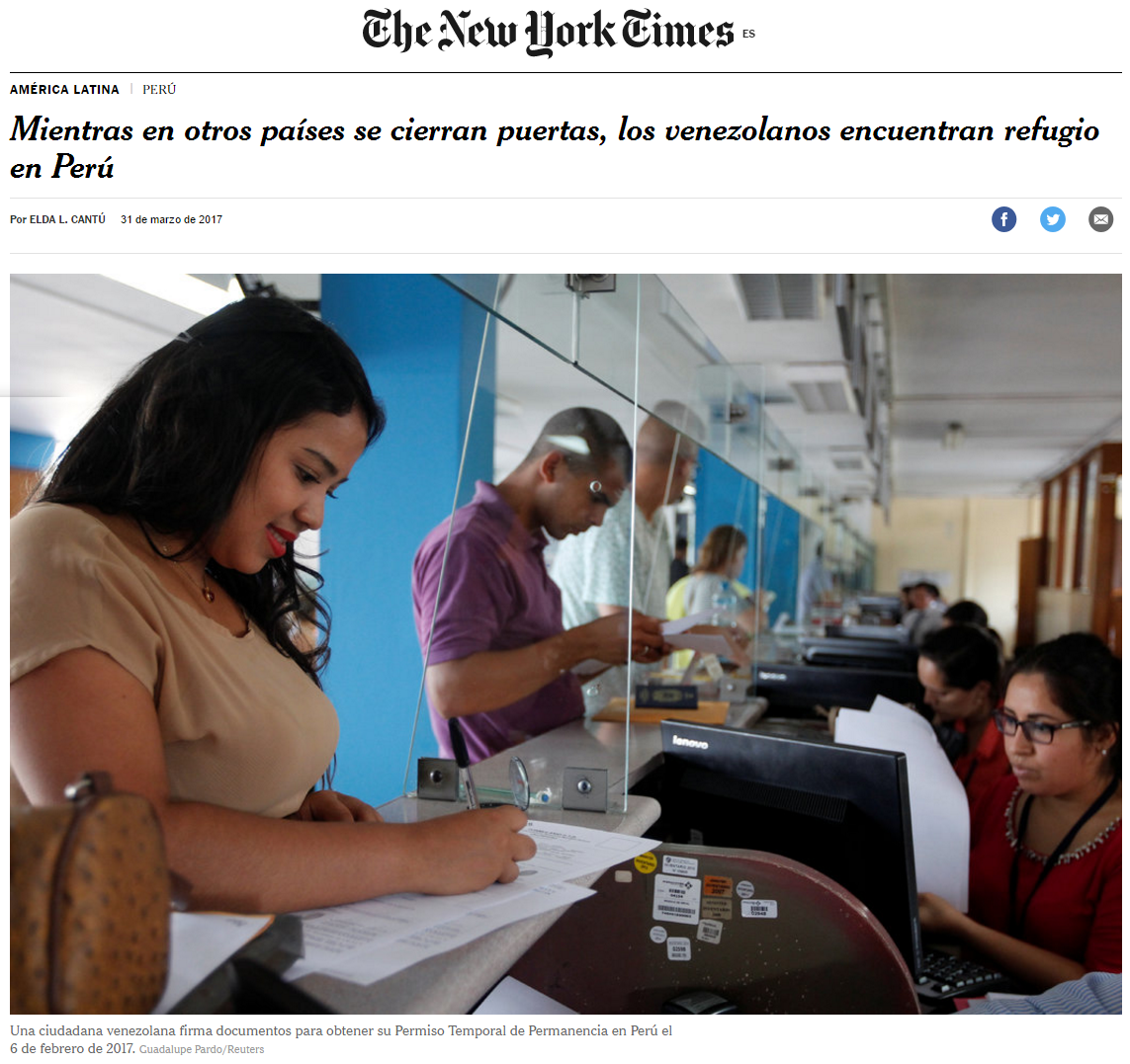 DESARROLLO PERUANO New York Times los Venezolanos en el Perú