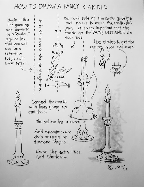 A worksheet for a drawing lesson on how to draw a candle.