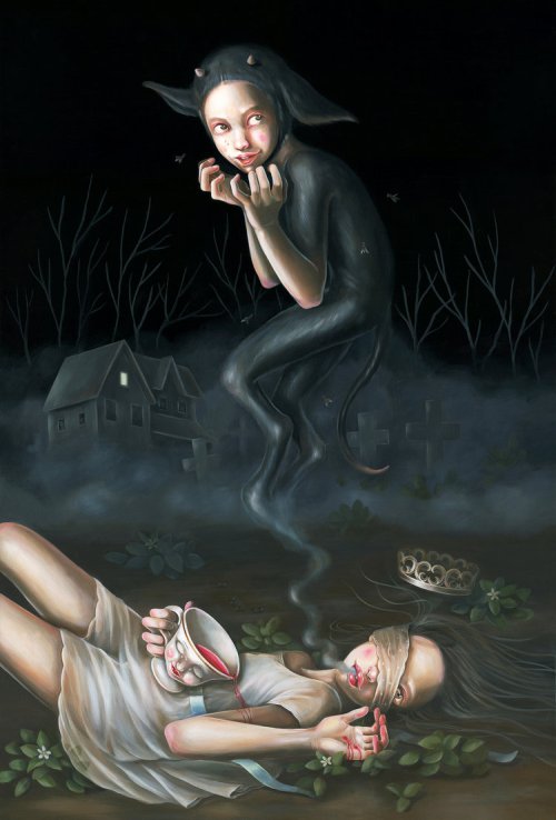 Hanna Jaeun arte pinturas surreais sombrias meninas jovens religião simbolismo