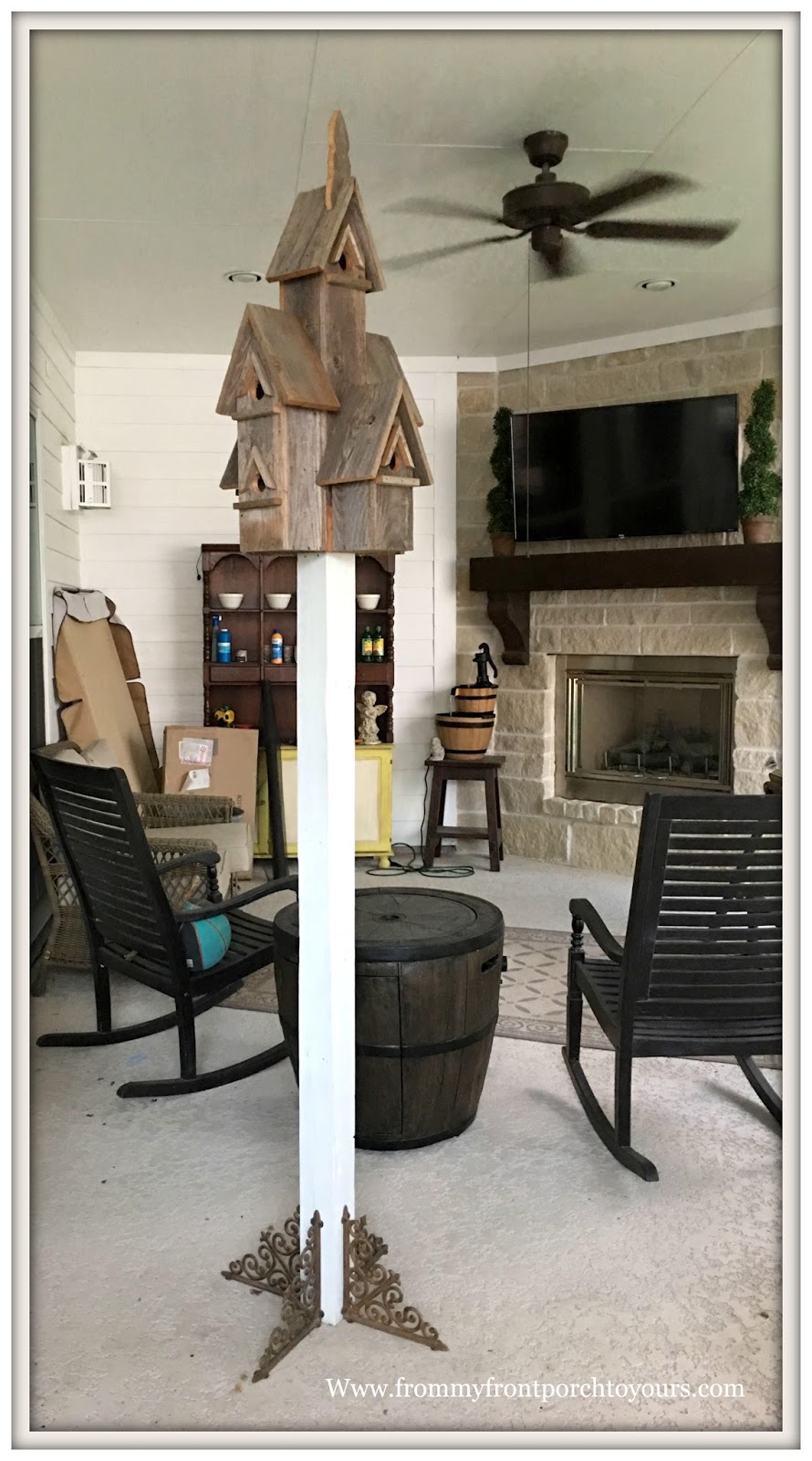 From My Front Porch To Yours Recycled Wood Birdhouse & DIY Stand