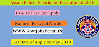 Assam Police Department Recruitment 2018– 135 Jail Warder