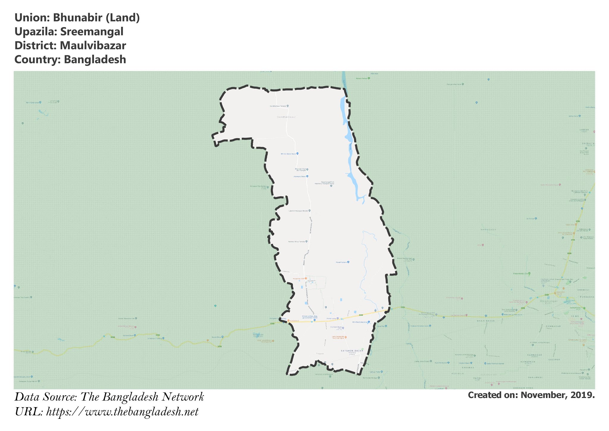 Map of Bhunabir of Maulvibazar, Bangladesh.