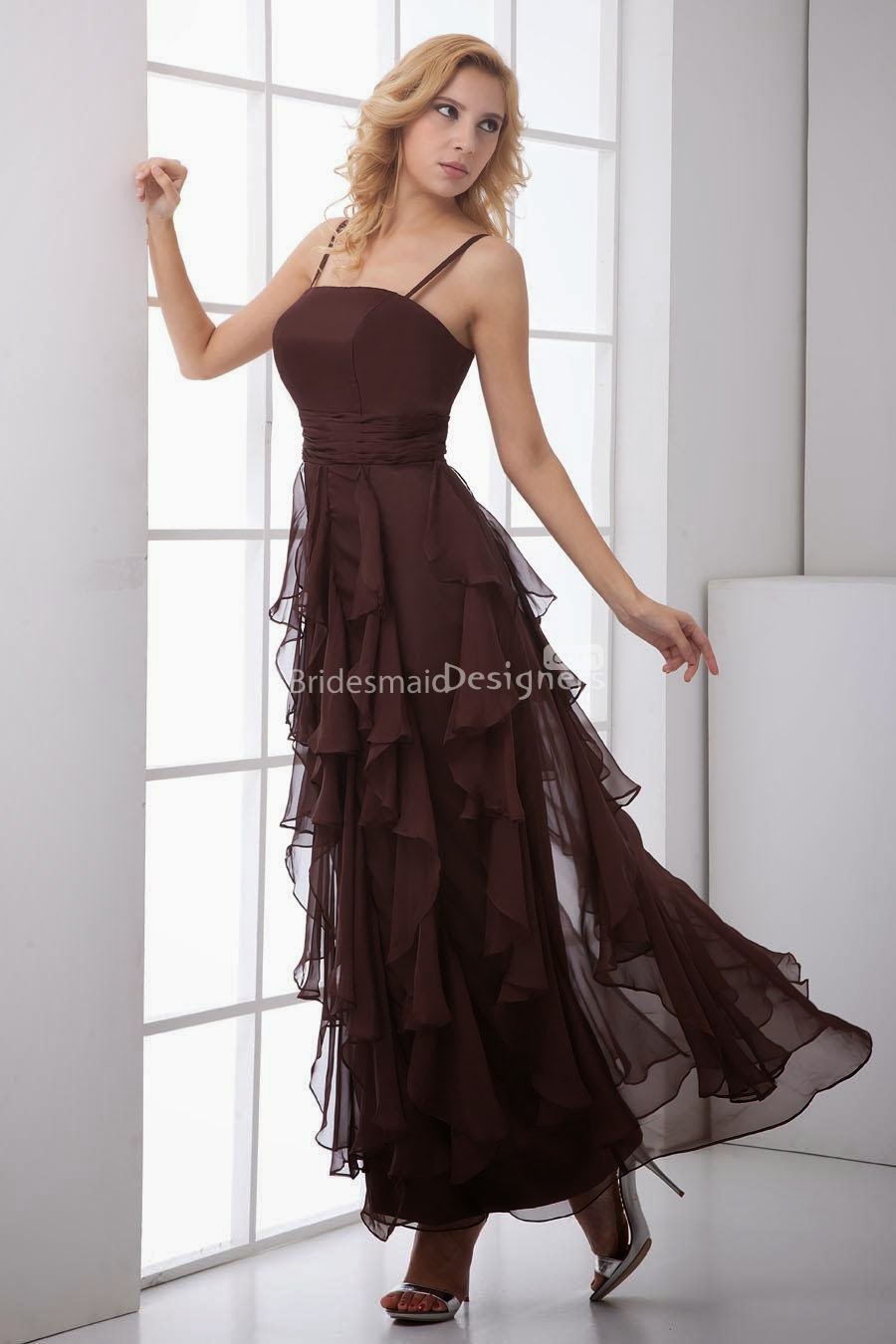 http://www.bridesmaiddesigners.com/chocolate-chiffon-tiered-bridesmaid-dress-spaghetti-straps-1011.html