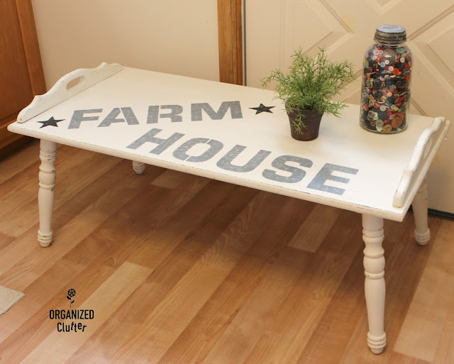 Farmhouse Stenciled Coffee Table Old Sign Stencils organizedclutter.net