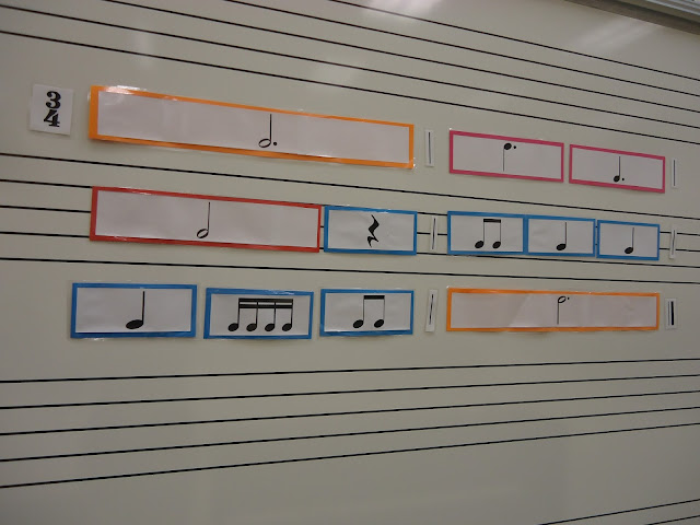 Rhythm magnets for elementary orchestra classroom