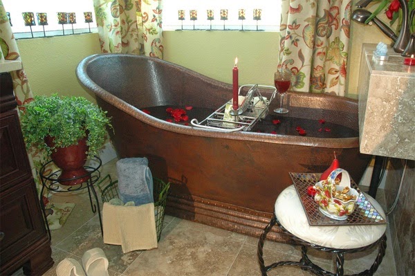 impressive bathroom with copper tub