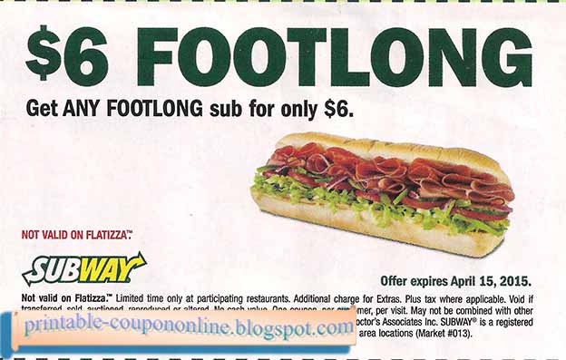 Subway menu coupons