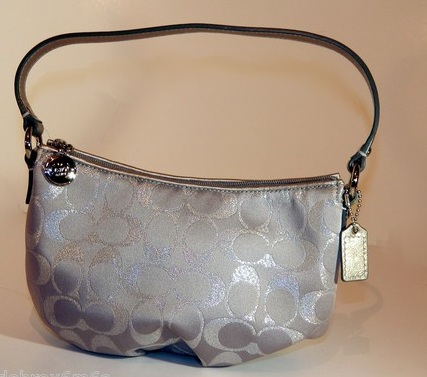 COACH Signature Metallic Silver Handbag Purse. - Azurebagz