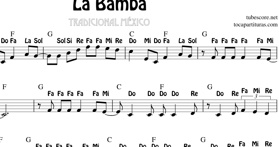 diegosax: La Bamba Partitura de Flauta, Violín, Notas en letra, Saxofón  Alto, Trompeta, Viola, Oboe, Clarinete, Saxo Tenor, Soprano Sax, Trombón,  Chelo, Fagot, Trompa, Corno, Contrabajo, Tuba...Tablaturas de Guitarra,  Ukelele y Banjo