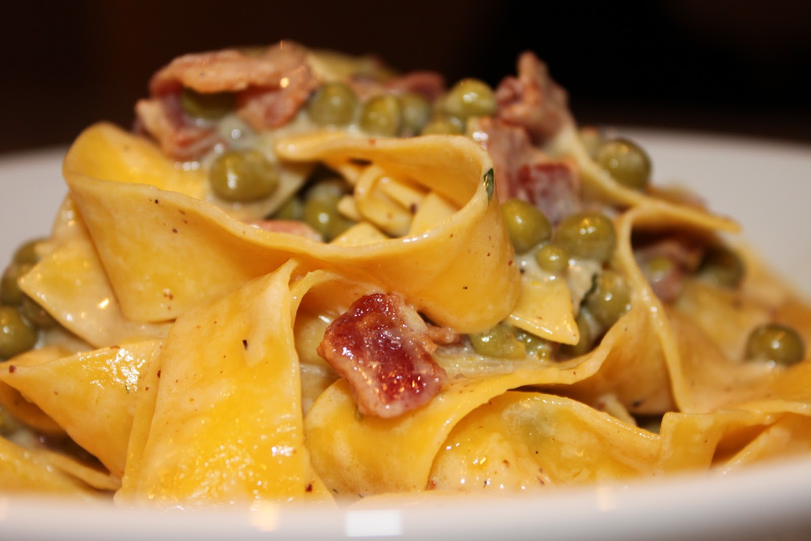 My Affair With Truffles Pappardelle with Carbonara, Spring Peas & Mint
