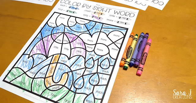 Free printable spring color by sight word practice pages. Perfect activity  for kindergarten, first grade or even preschool.