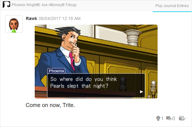 Phoenix Wright Ace Attorney Trials and Tribulations where did Pearls sleep